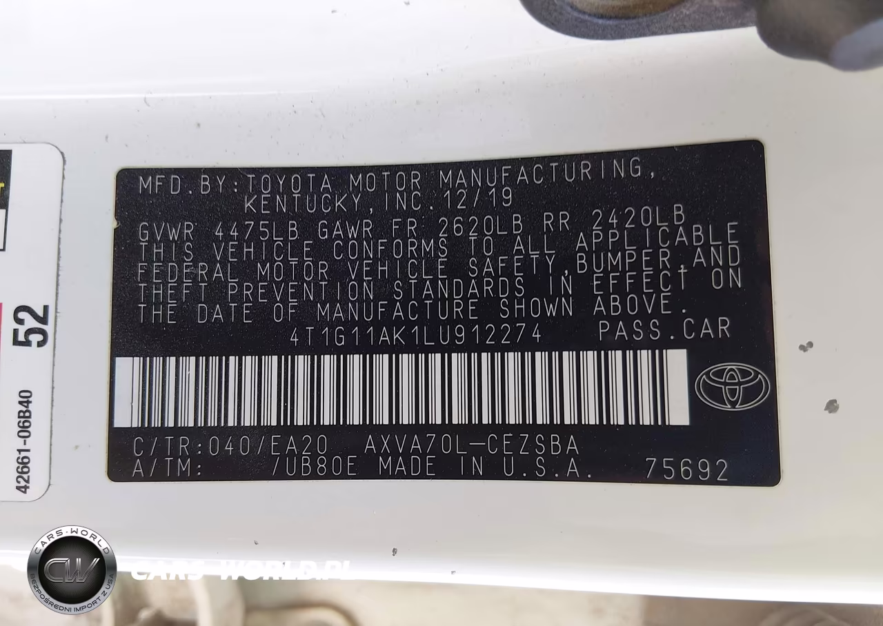 2020 Toyota Camry Se VIN:4T1G11AK1LU912274 - 9