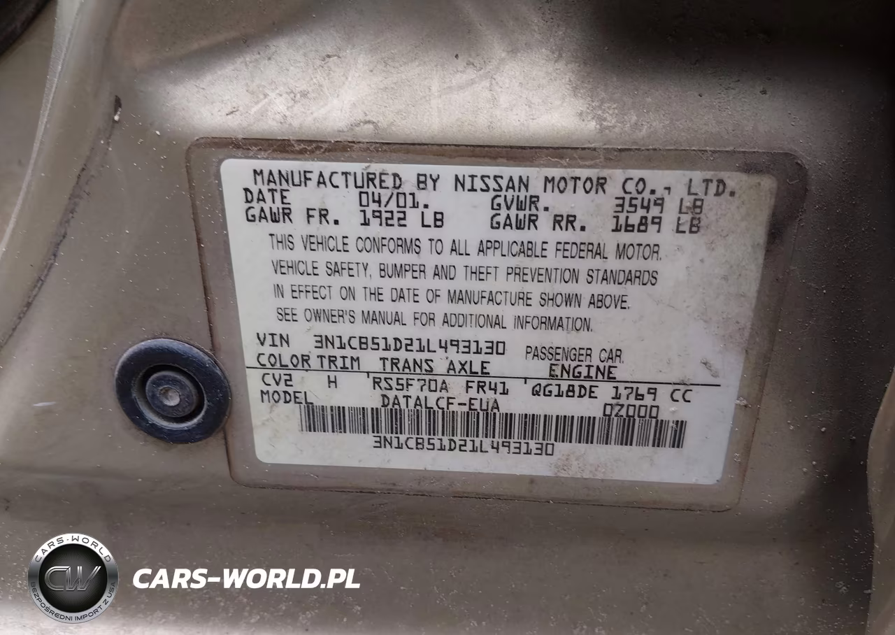 2001 Nissan Sentra Xe VIN:3N1CB51D21L493130 - 9