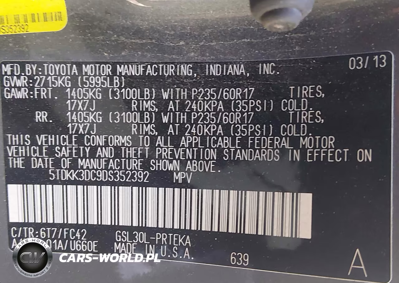 2013 Toyota Sienna Le V6 8 Passenger VIN:5TDKK3DC9DS352392 - 9