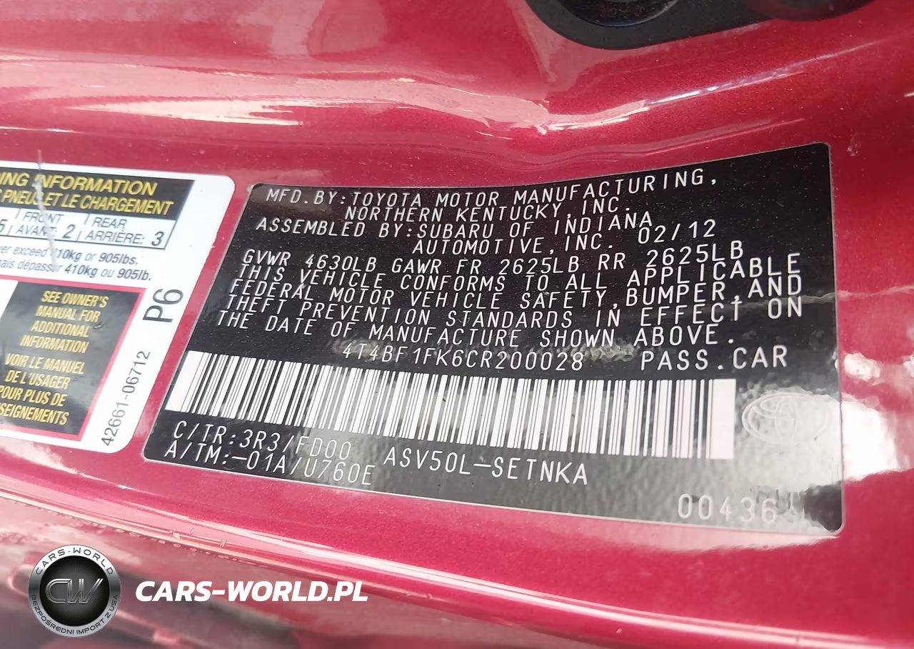 2012 Toyota Camry Le VIN:4T4BF1FK6CR200028 - 9