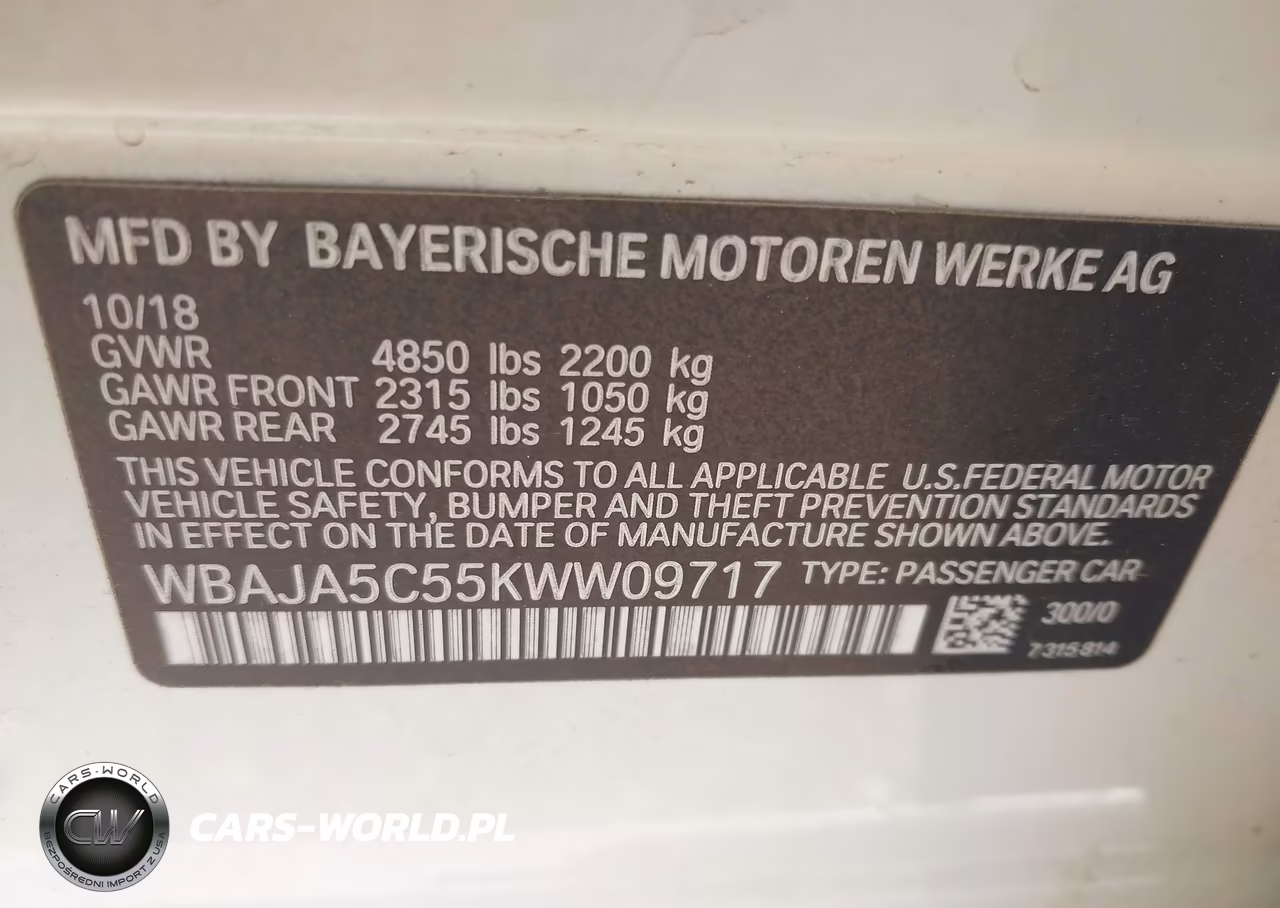 2019 BMW 530I VIN:WBAJA5C55KWW09717 - 9
