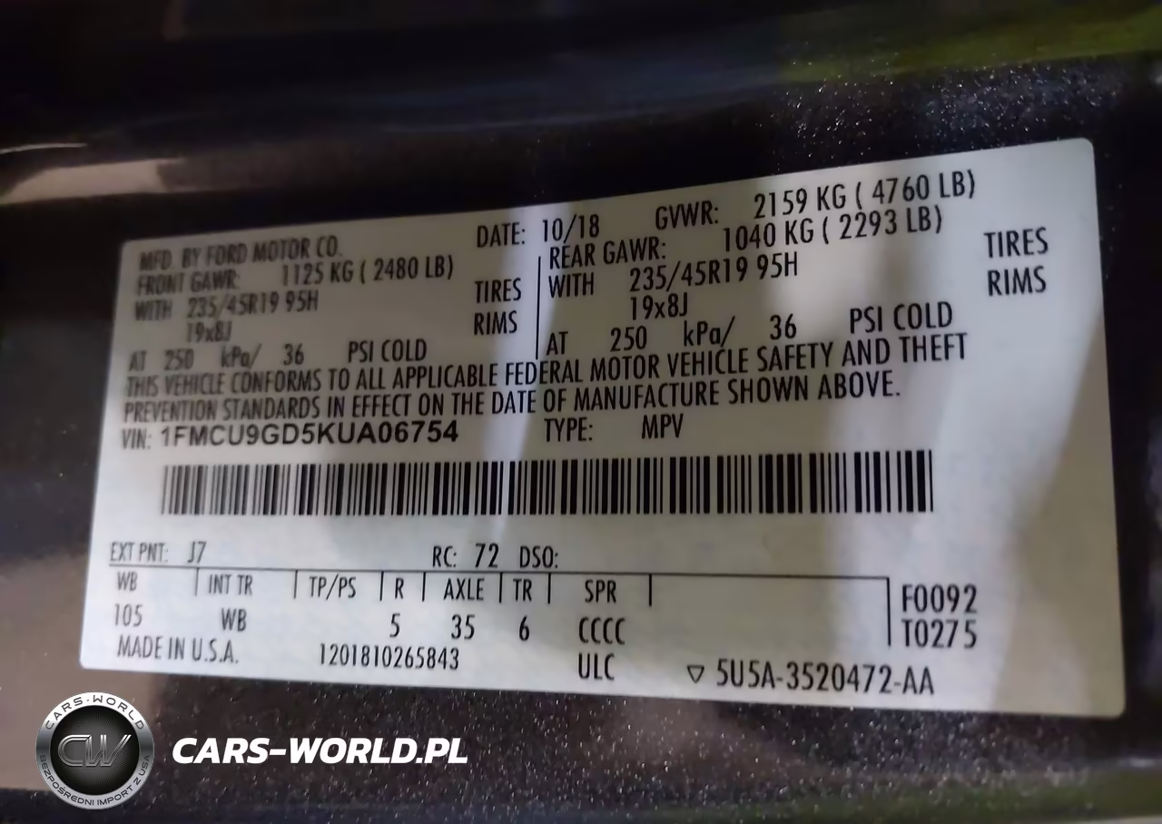 2019 Ford Escape Se VIN:1FMCU9GD5KUA06754 - 9