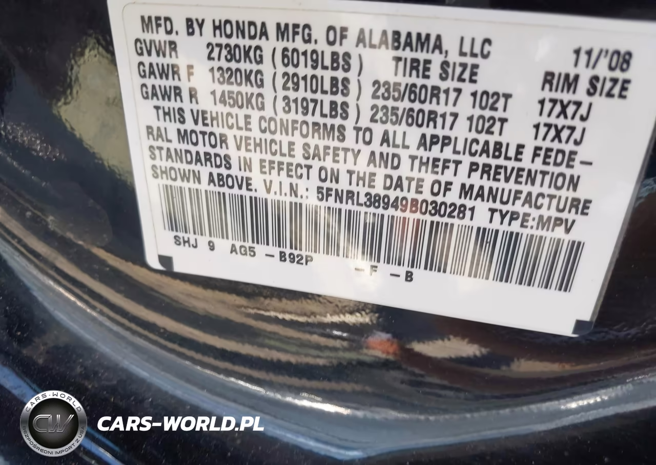 2009 Honda Odyssey Touring VIN:5FNRL38949B030281 - 9