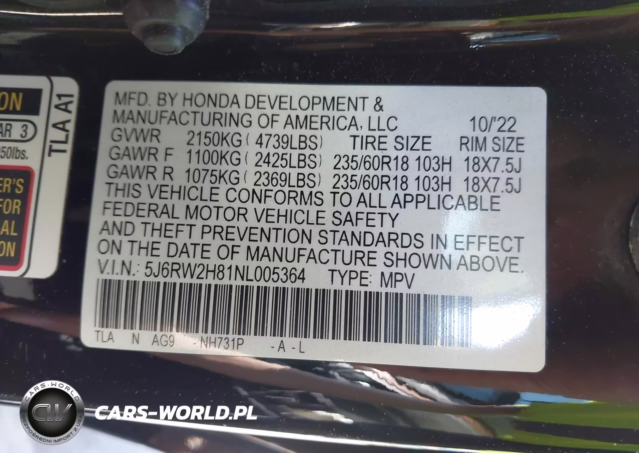 2022 Honda Cr-V Awd Ex-L VIN:5J6RW2H81NL005364 - 9