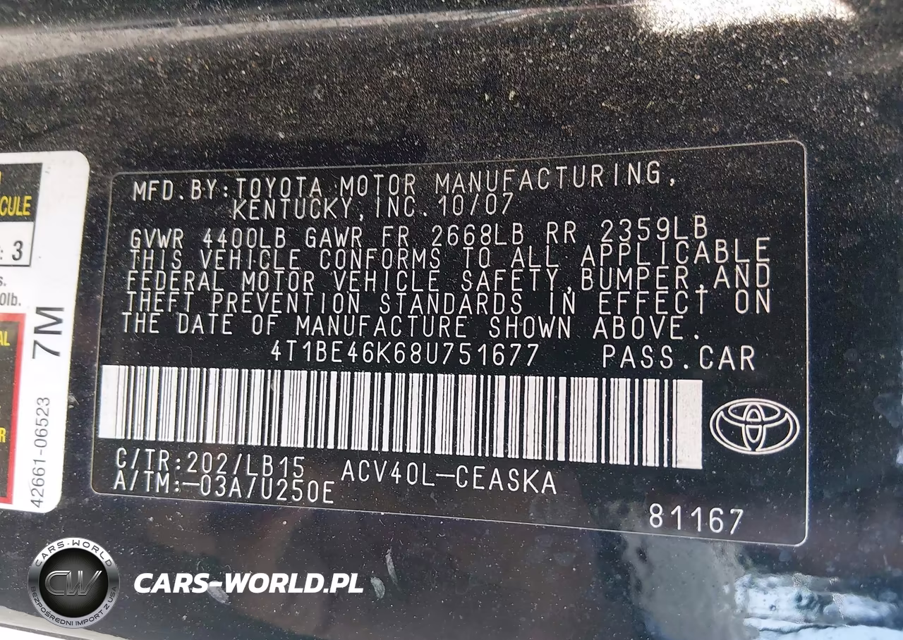 2008 Toyota Camry Se VIN:4T1BE46K68U751677 - 9