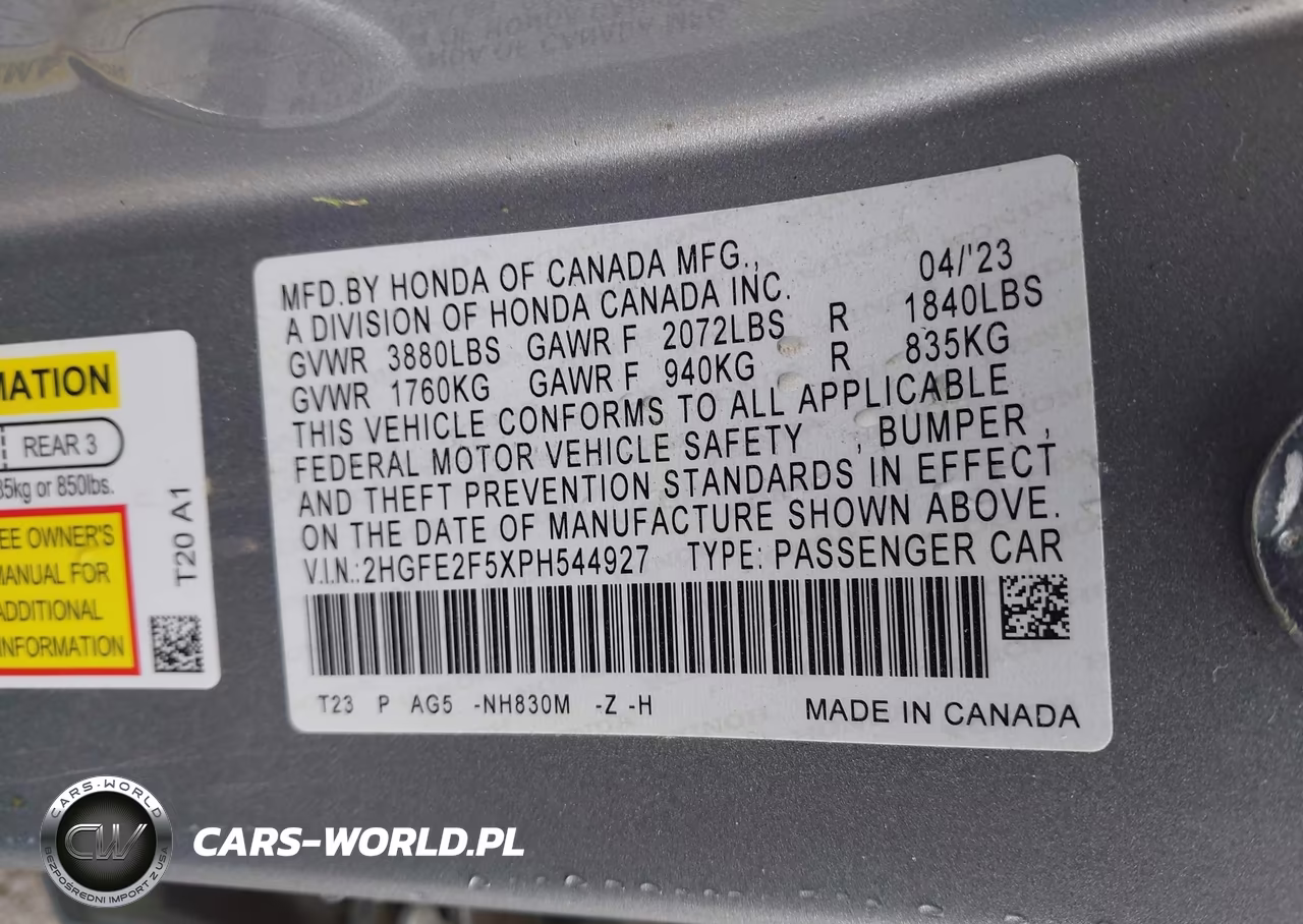2023 Honda Civic Sport VIN:2HGFE2F5XPH544927 - 9