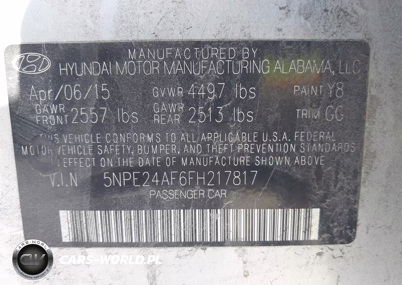 2015 Hyundai Sonata Se VIN:5NPE24AF6FH217817 - 9