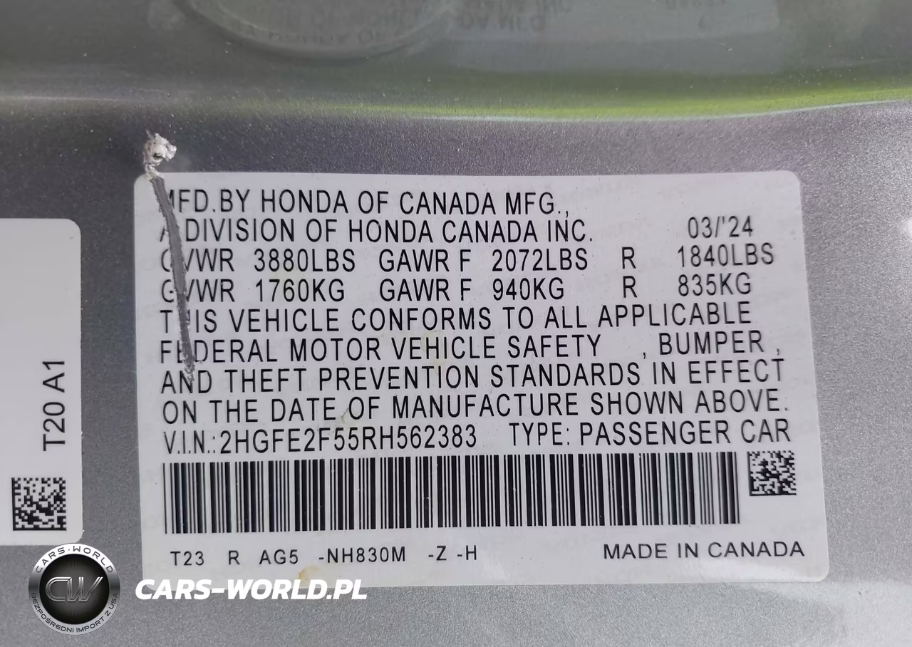 2024 Honda Civic Sport VIN:2HGFE2F55RH562383 - 9