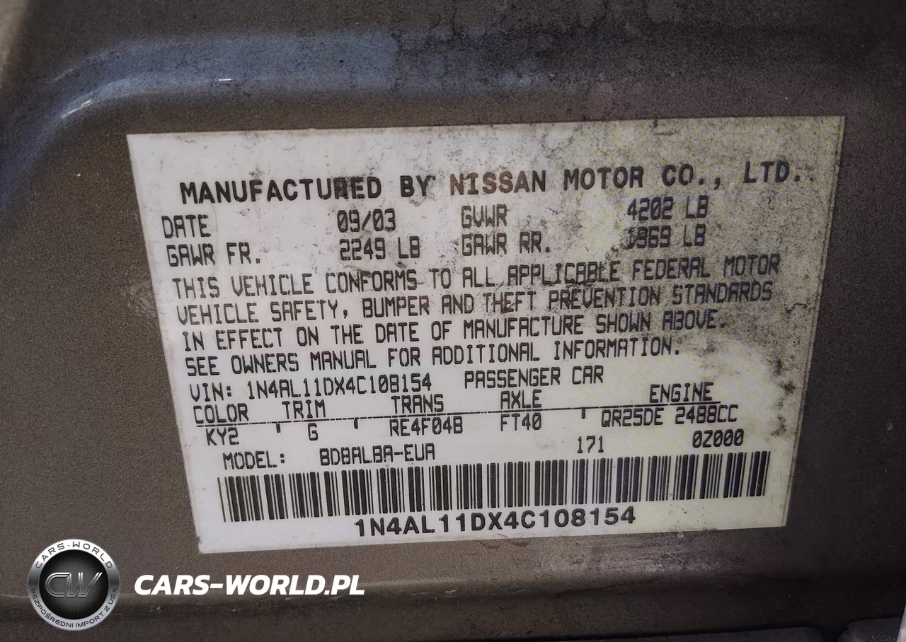 2004 Nissan Altima 2.5-2.5 S-2.5 Sl VIN:1N4AL11DX4C108A54 - 9