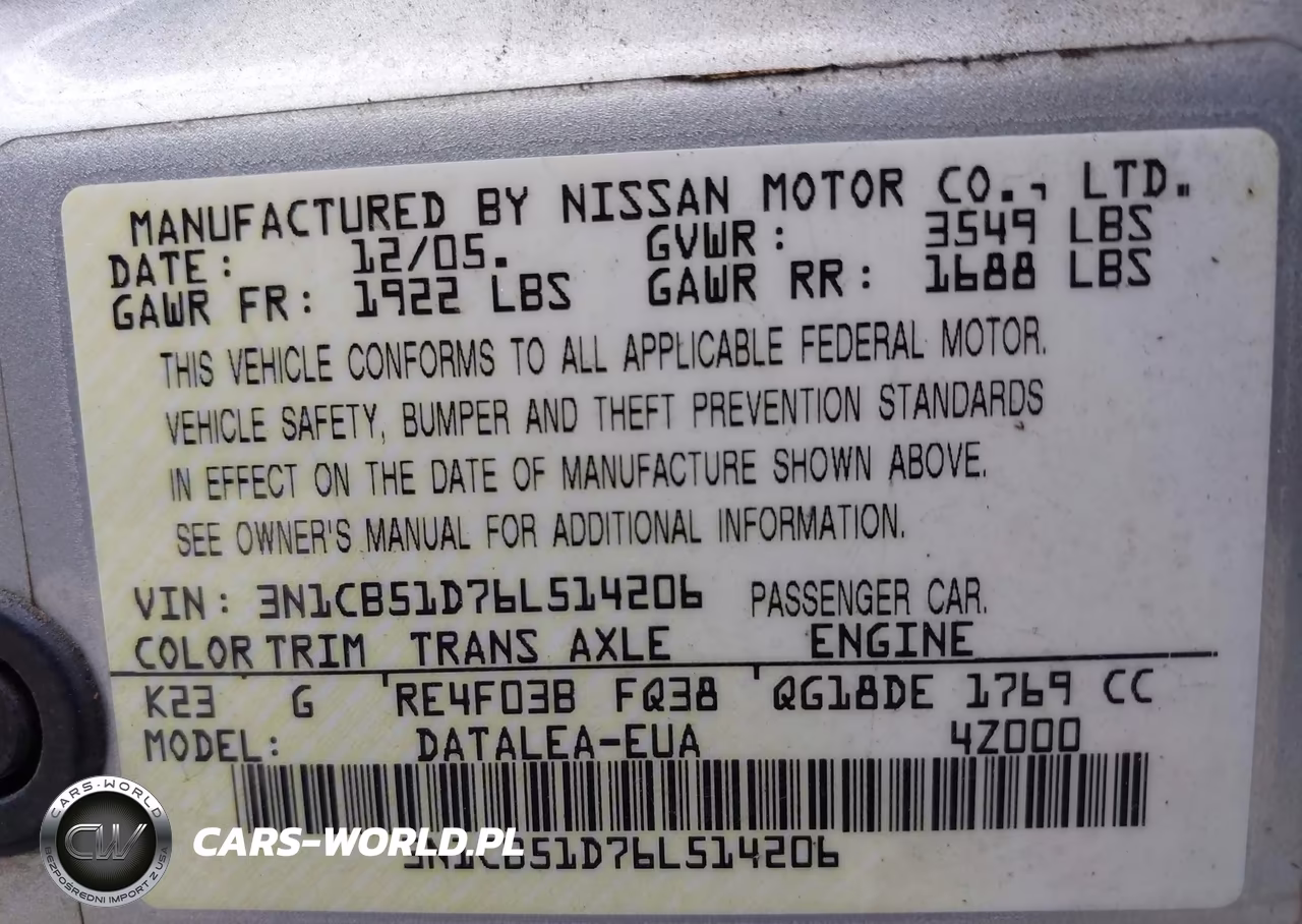 2006 Nissan Sentra 1.8S VIN:3N1CB51D76L514206 - 9