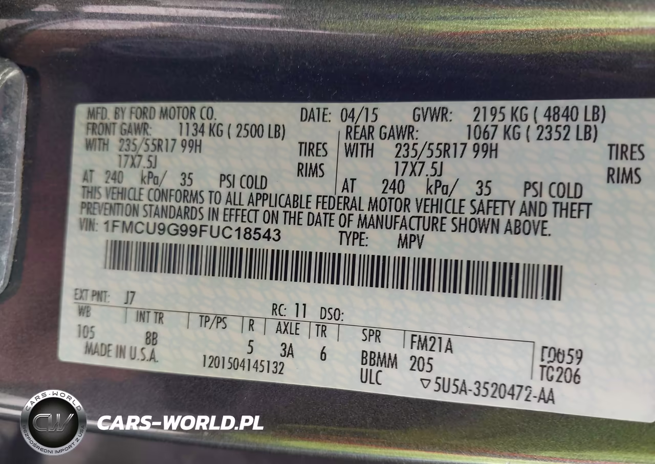 2015 Ford Escape Se VIN:1FMCU9G99FUC18543 - 9