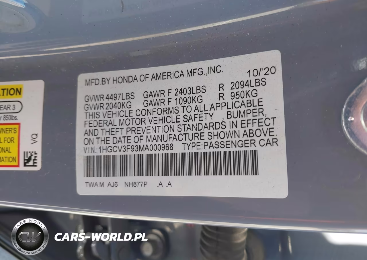 2021 Honda Accord Hybrid Touring VIN:1HGCV3F93MA000968 - 9