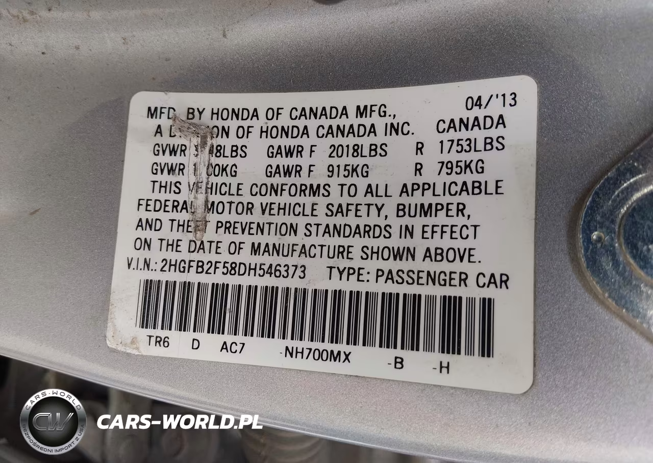 2013 Honda Civic Lx VIN:2HGFB2F58DH546373 - 9