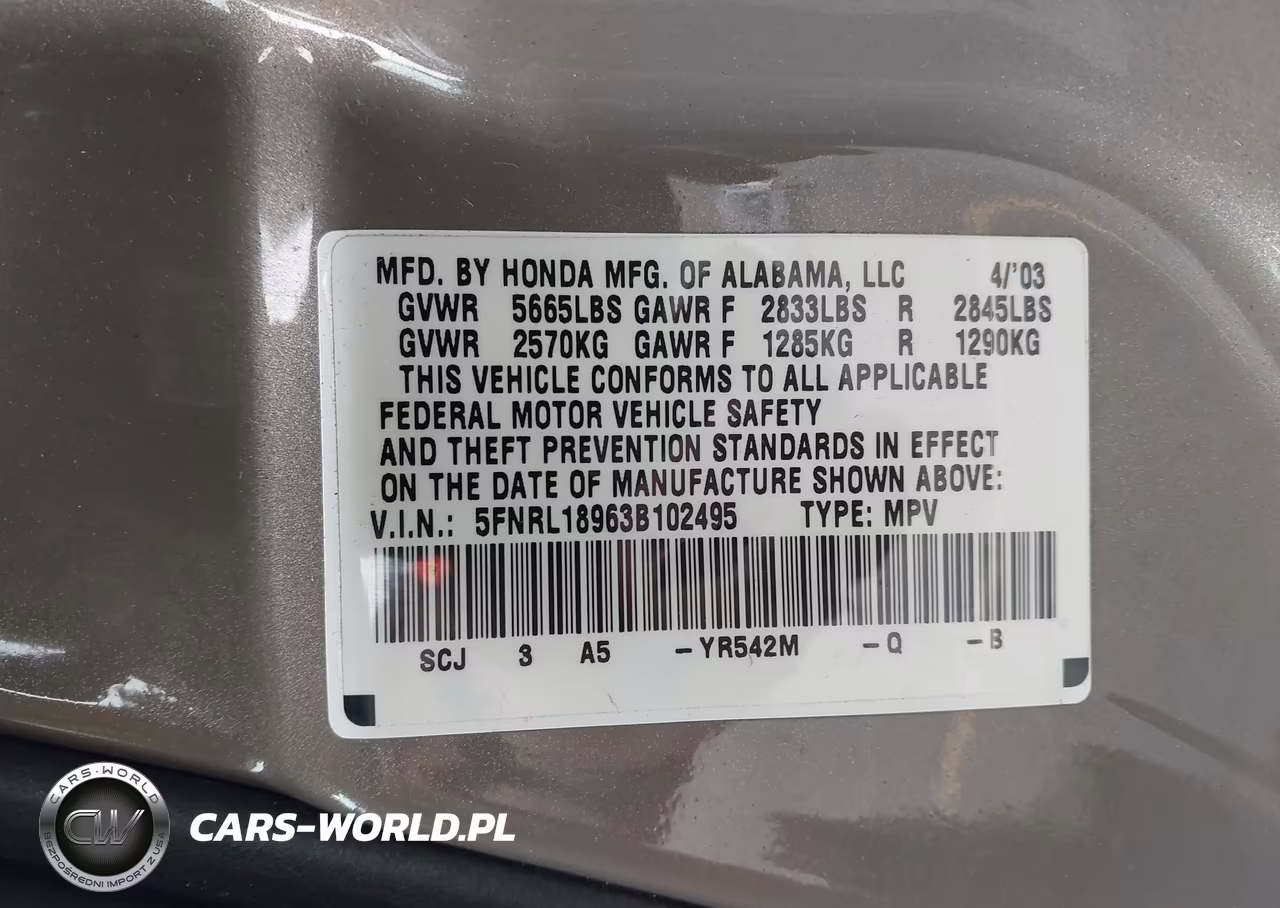 2003 Honda Odyssey Ex-L VIN:5FNRL18963B102495 - 9