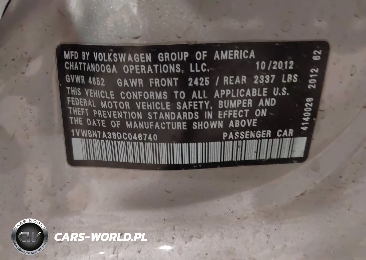 2013 Volkswagen Passat 2.0L Tdi Se VIN:1VWBN7A38DC046740 - 9
