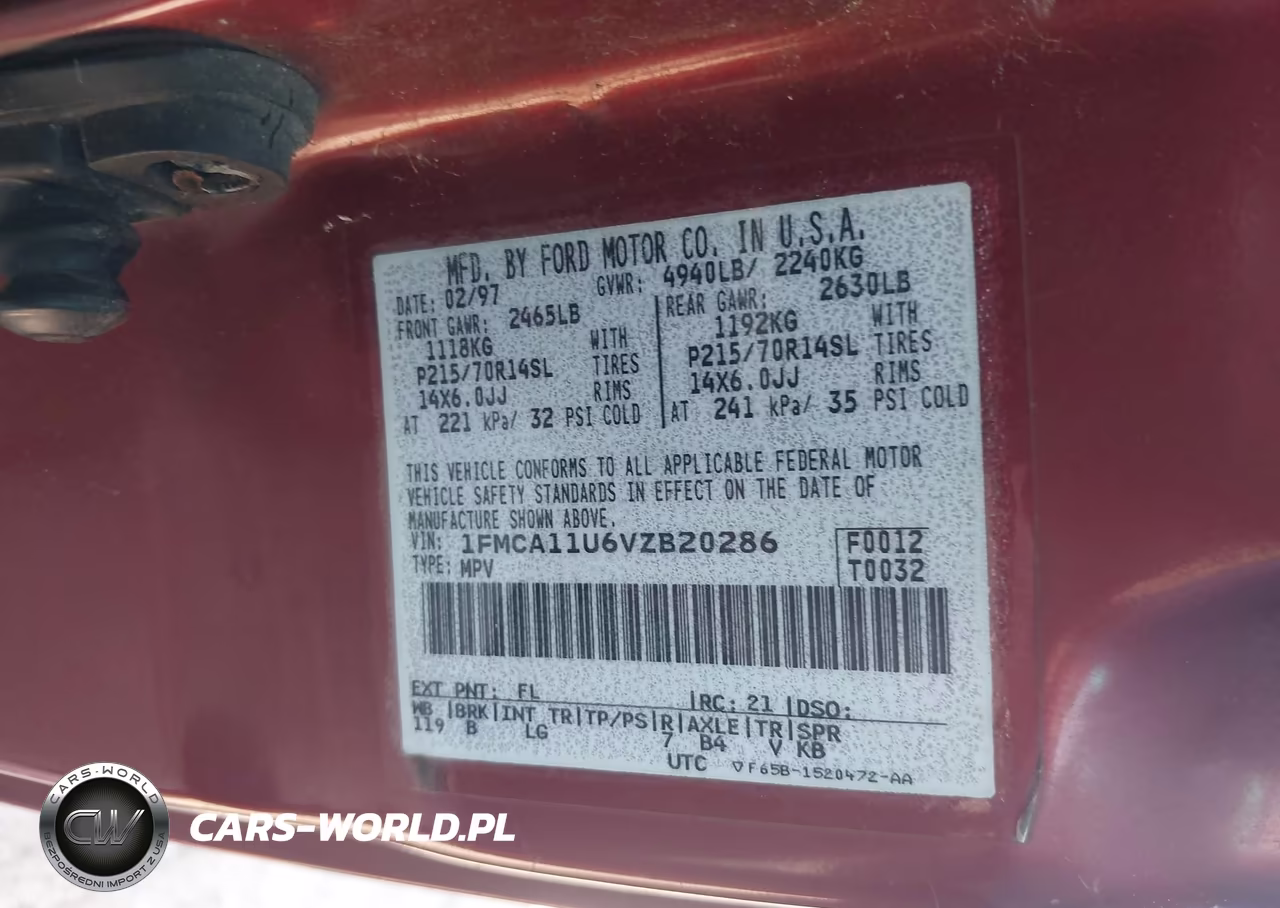 1997 Ford Aerostar Xlt VIN:1FMCA11U6VZB20286 - 9