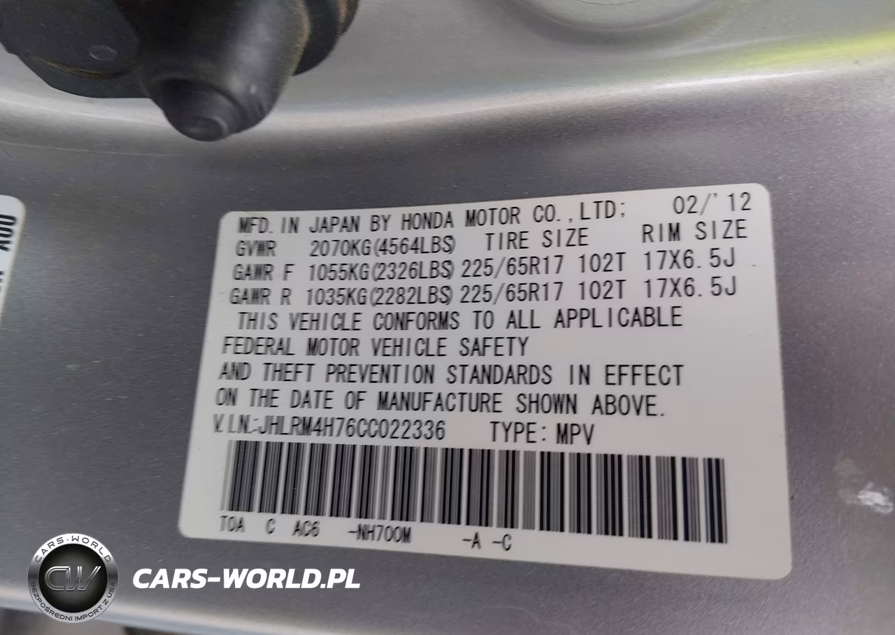 2012 Honda Cr-V Ex-L VIN:JHLRM4H76CC022336 - 9