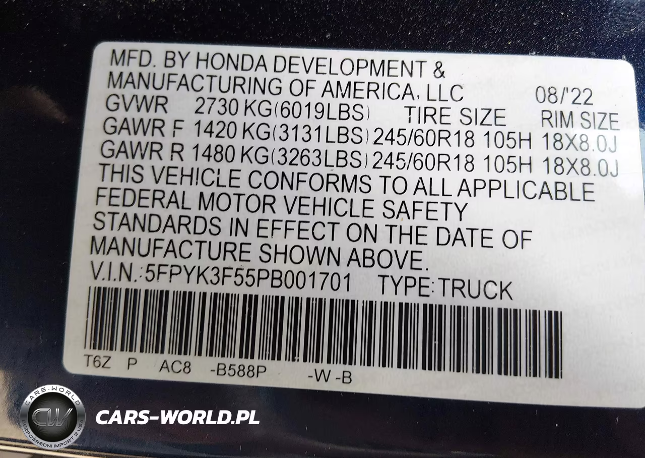2023 Honda Ridgeline Rtl VIN:5FPYK3F55PB001701 - 9