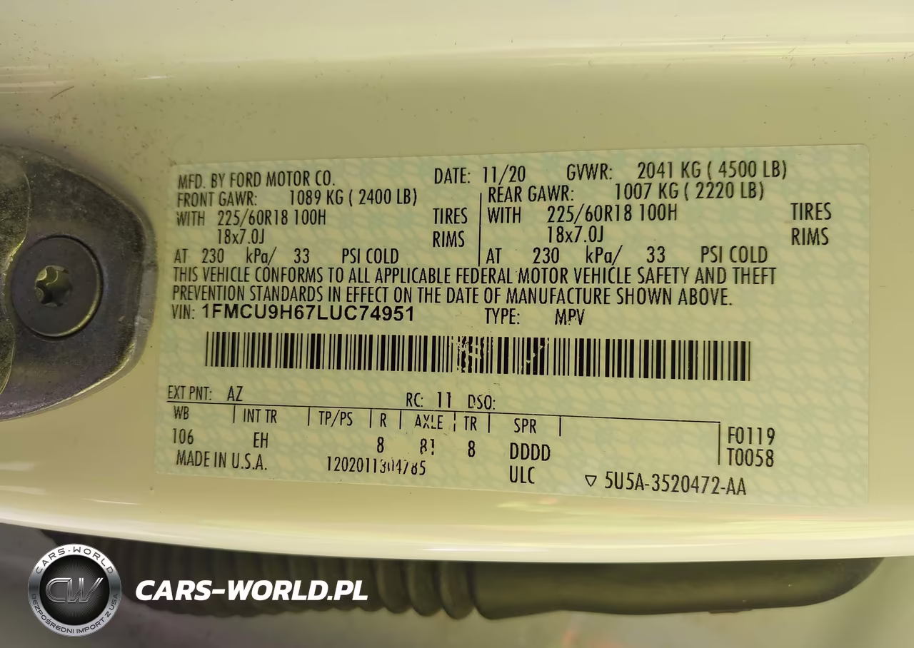 2020 Ford Escape Sel VIN:1FMCU9H67LUC74951 - 9