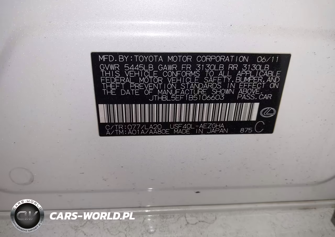 2011 Lexus Ls 460 VIN:JTHBL5EF1B5106603 - 9