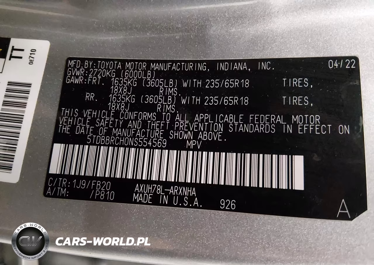 2022 Toyota Highlander Hybrid Le VIN:5TDBBRCH0NS554569 - 9