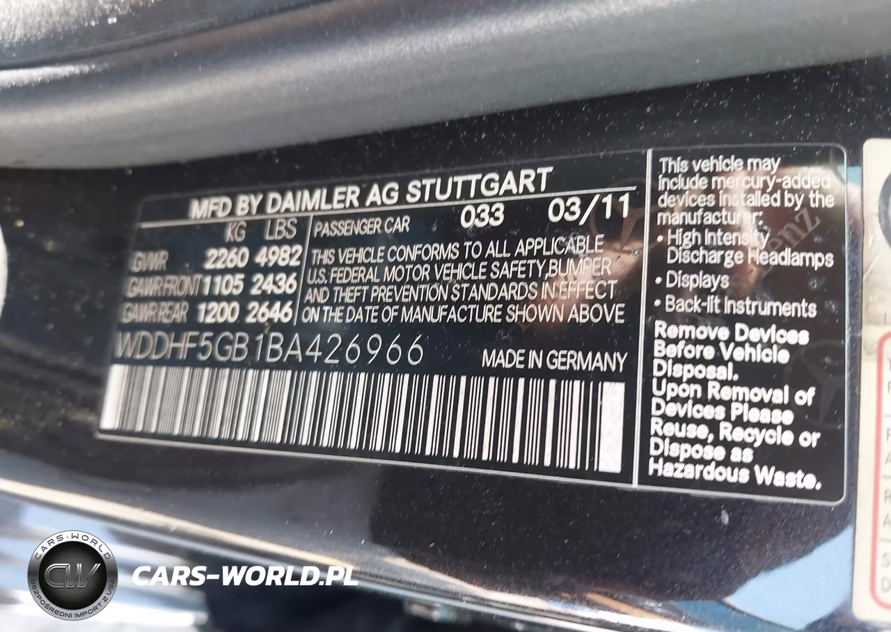 2011 Mercedes-Benz E 350 VIN:WDDHF5GB1BA426966 - 9