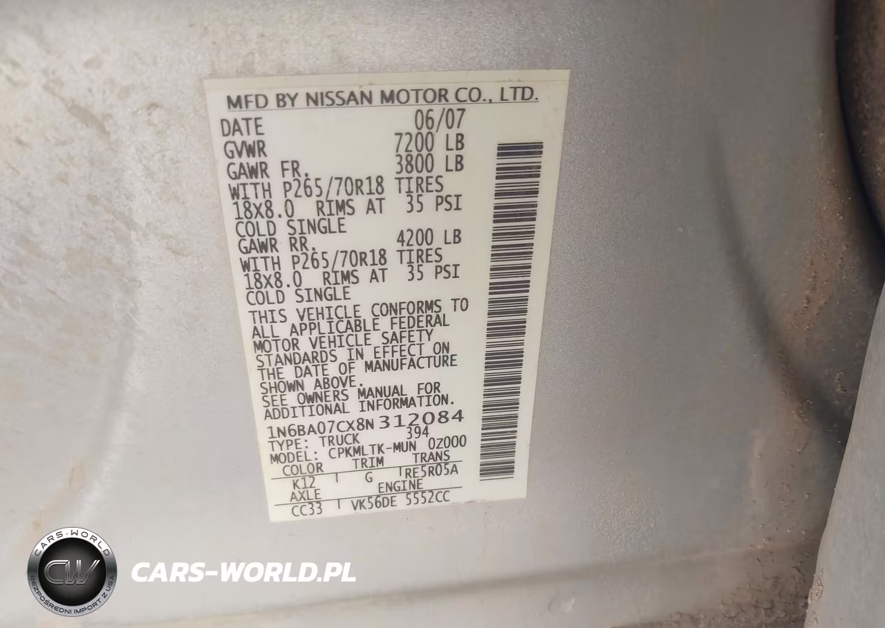 2008 Nissan Titan Se VIN:1N6BA07CX8N312084 - 9