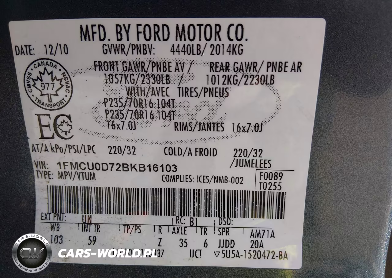 2011 Ford Escape Xlt Automatic VIN:1FMCU0D72BKB16103 - 9