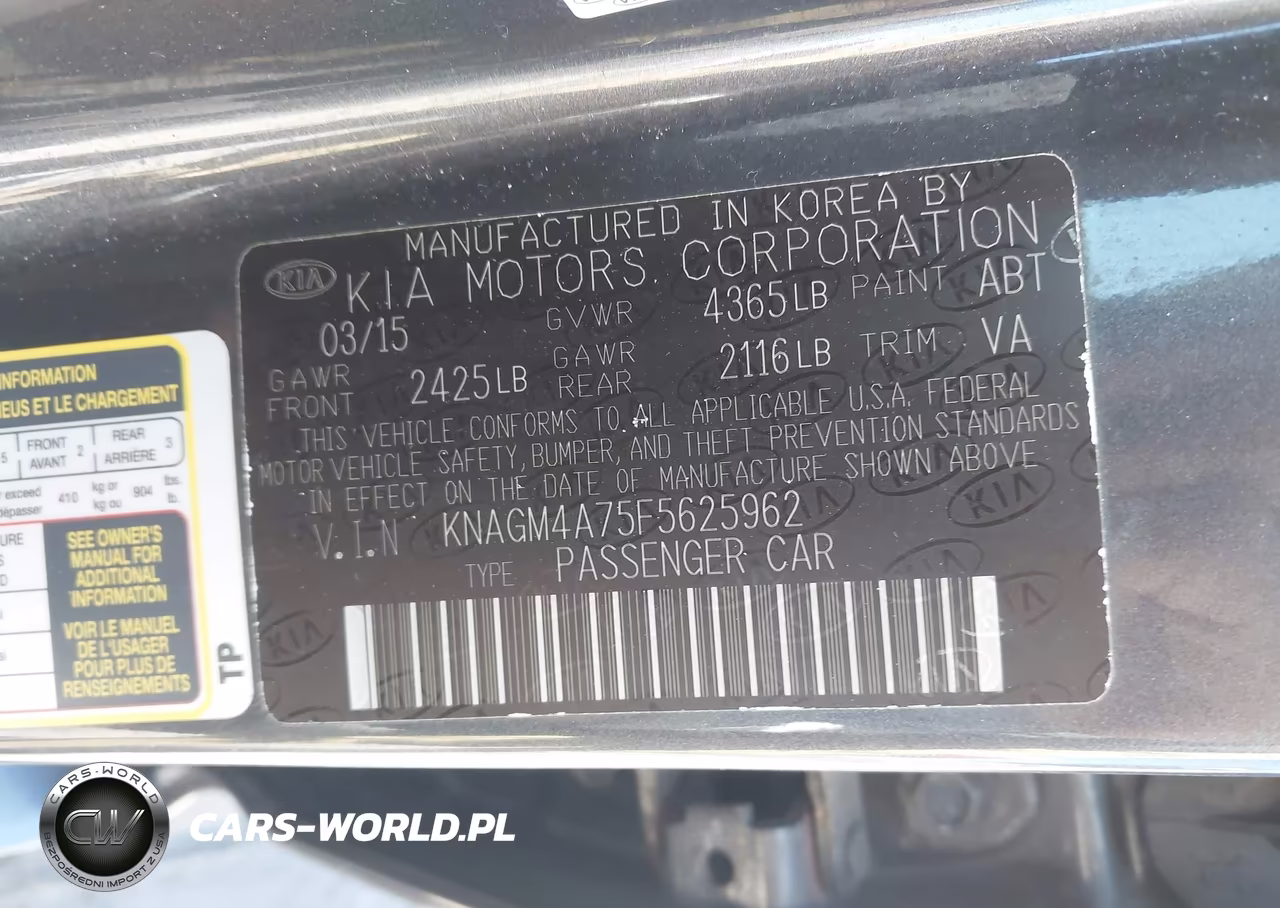 2015 Kia Optima Lx VIN:KNAGM4A75F5625962 - 9