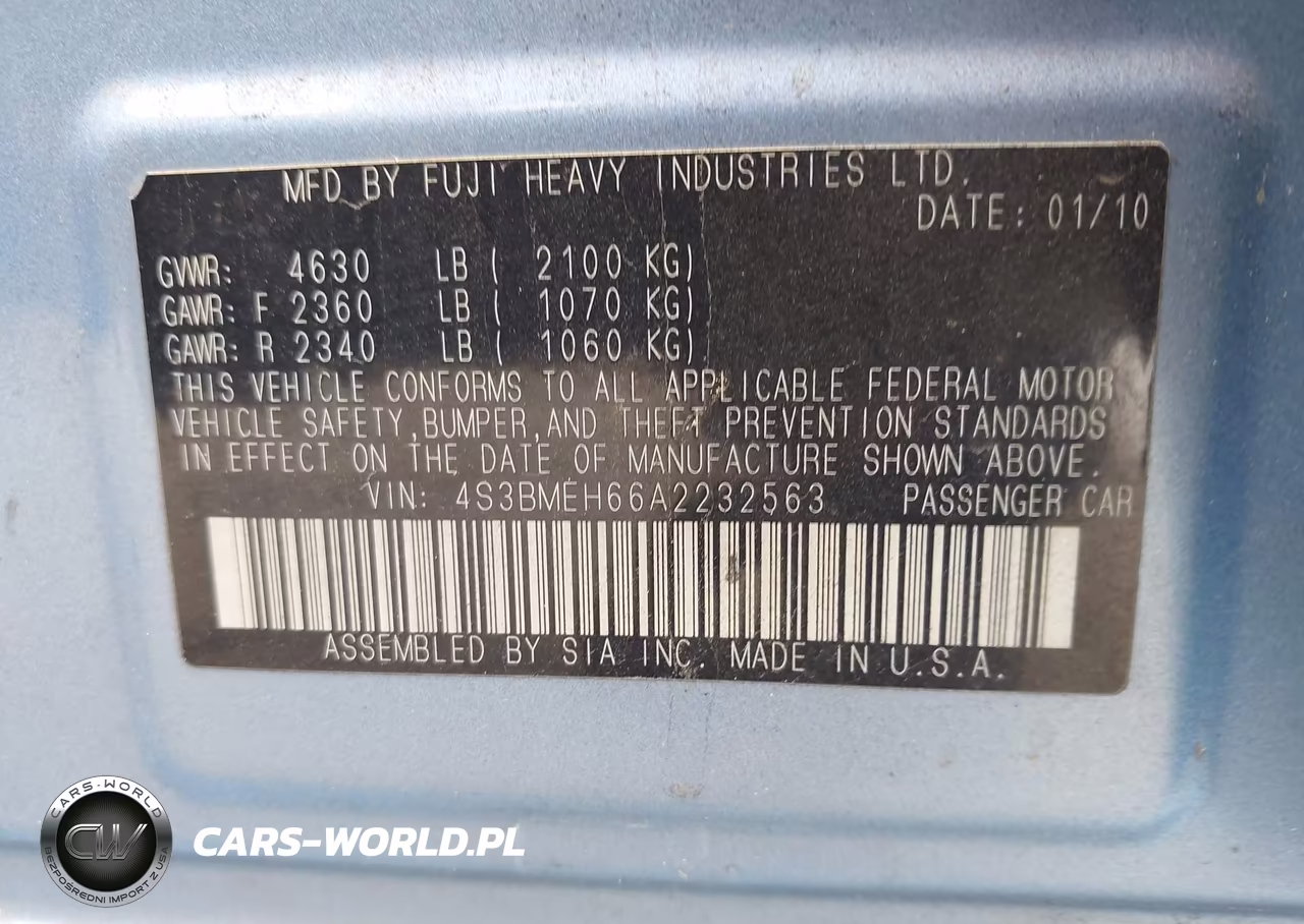 2010 Subaru Legacy 3.6R Premium VIN:4S3BMEH66A2232563 - 9