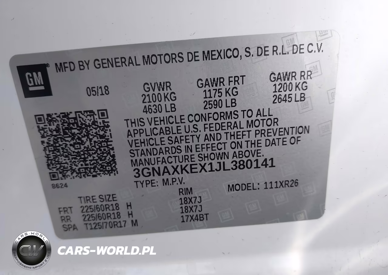 2018 Chevrolet Equinox Lt VIN:3GNAXKEX1JL380141 - 9
