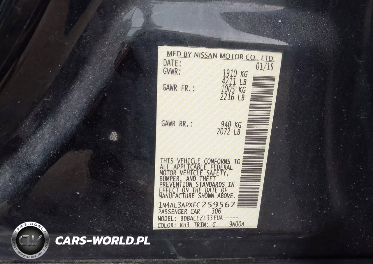 2015 Nissan Altima 2.5-2.5 S-2.5 Sl-2.5 Sv VIN:1N4AL3APXFC259567 - 9