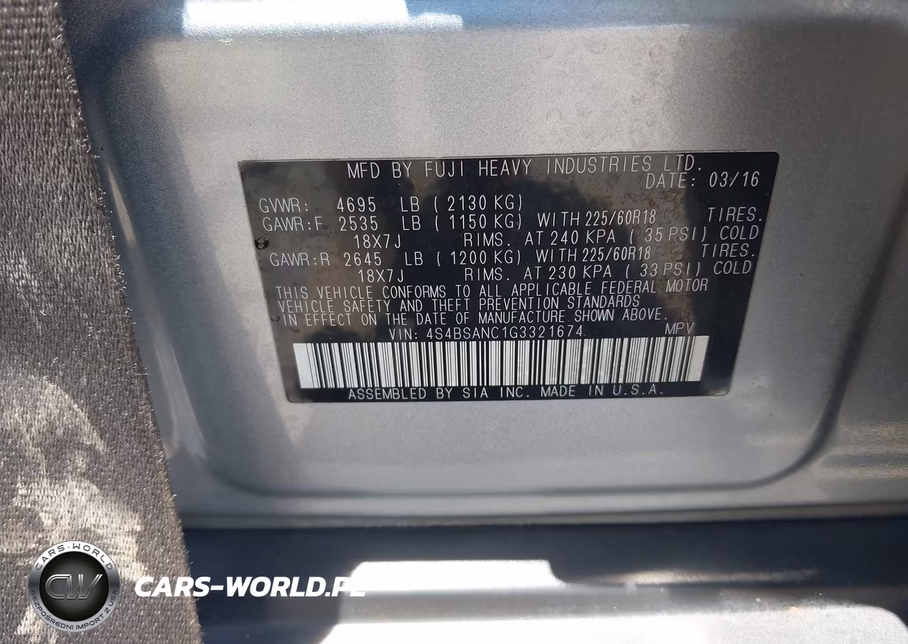 2016 Subaru Outback 2.5I Limited VIN:4S4BSANC1G3321674 - 9