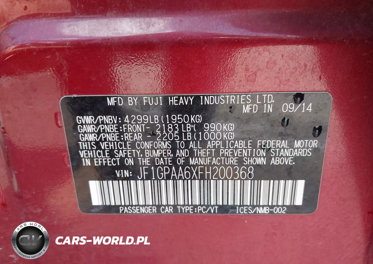 2015 Subaru Impreza 2.0I VIN:JF1GPAA6XFH200368 - 9
