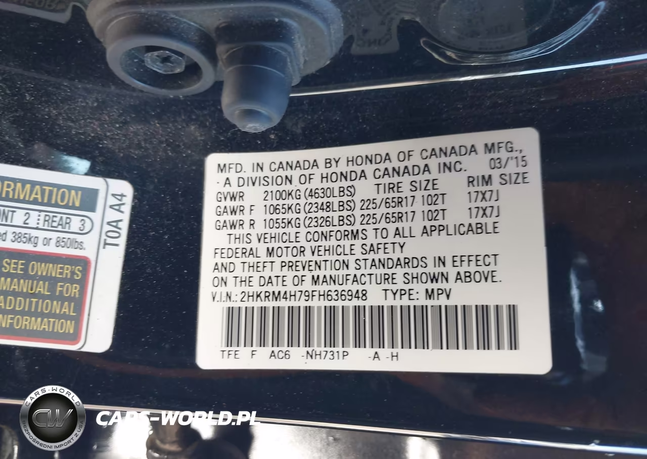 2015 Honda Cr-V Ex-L VIN:2HKRM4H79FH636948 - 9