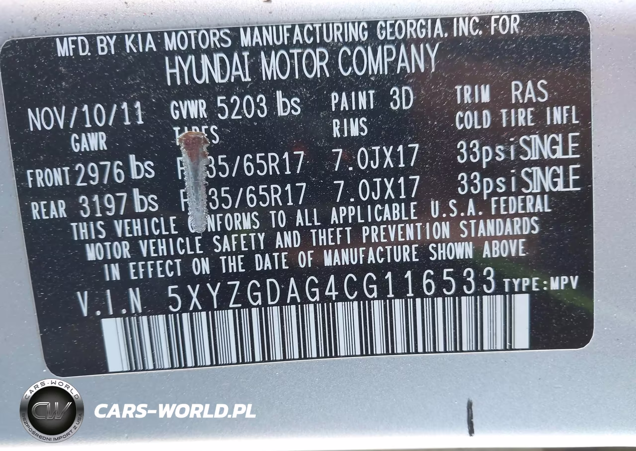 2012 Hyundai Santa Fe Gls V6 VIN:5XYZGDAG4CG116533 - 9