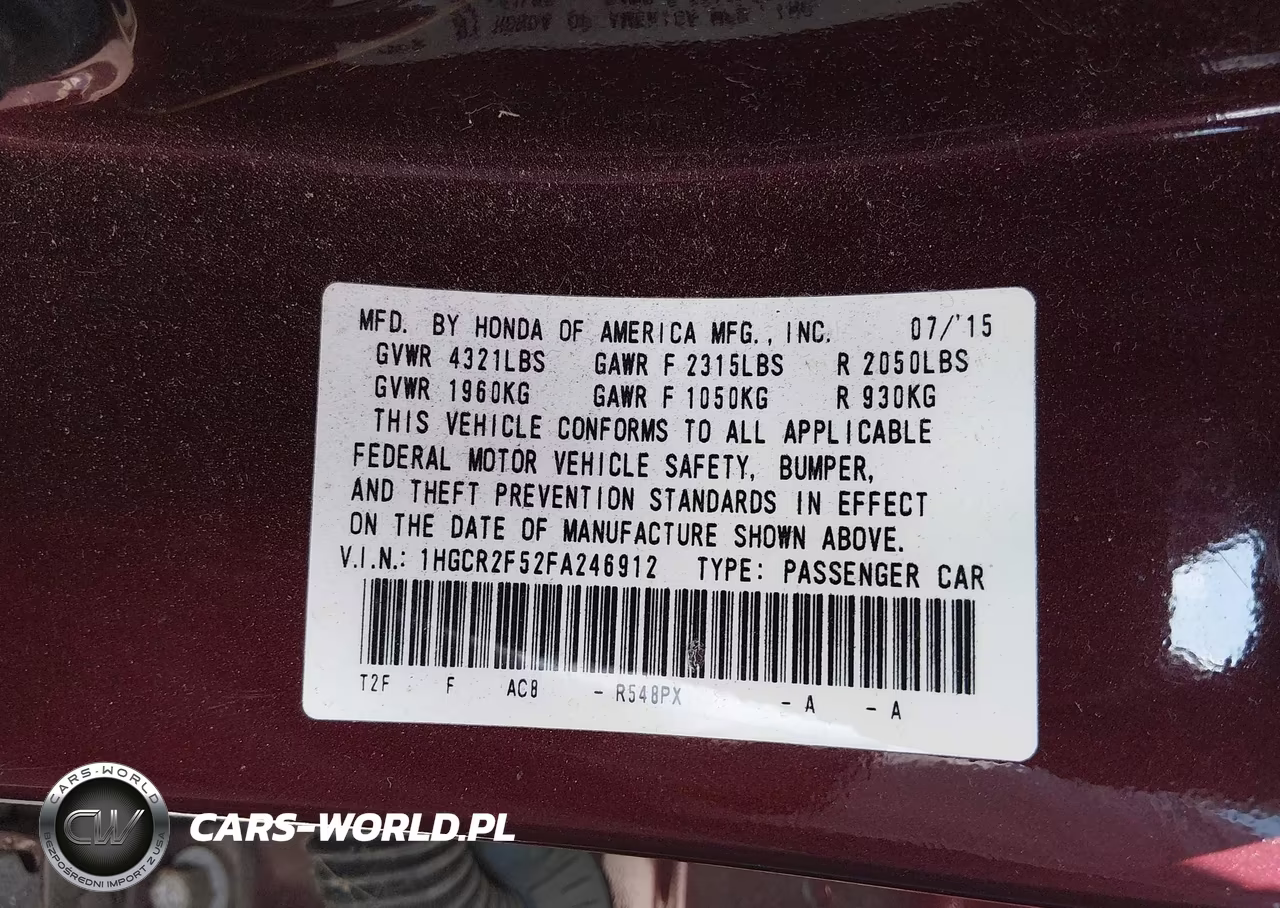 2015 Honda Accord Sport VIN:1HGCR2F52FA246912 - 9