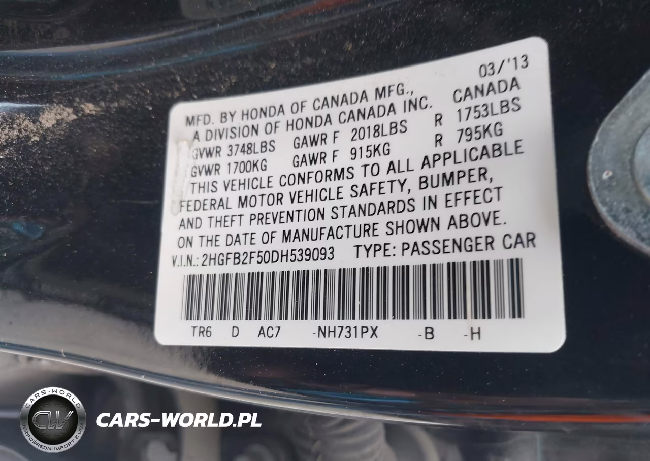 2013 Honda Civic Lx VIN:2HGFB2F50DH539093 - 9