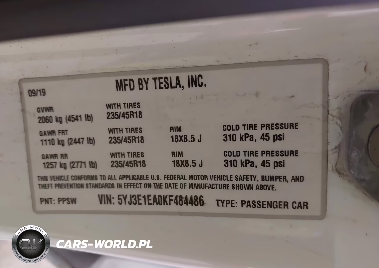 2019 Tesla Model 3 Long Range-Mid Range-Standard Range-Standard Range Plus VIN:5YJ3E1EA0KF484486 - 9