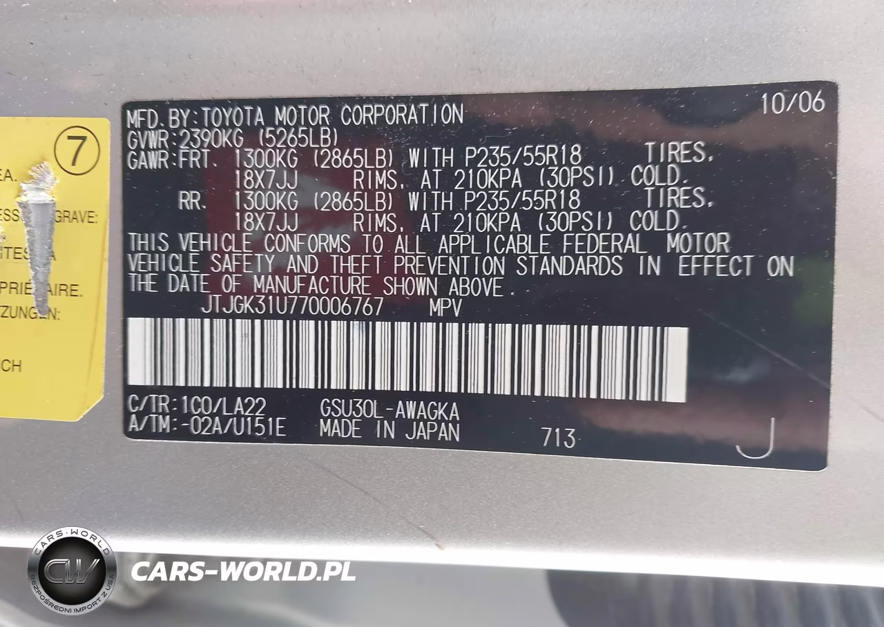 2007 Lexus Rx 350 VIN:JTJGK31U770006767 - 9