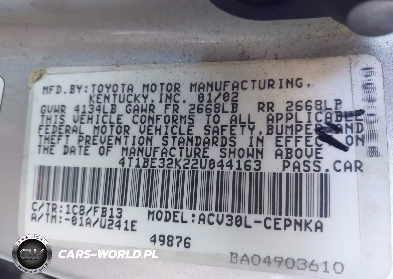 2002 Toyota Camry Le VIN:4T1BE32K22U044163 - 9