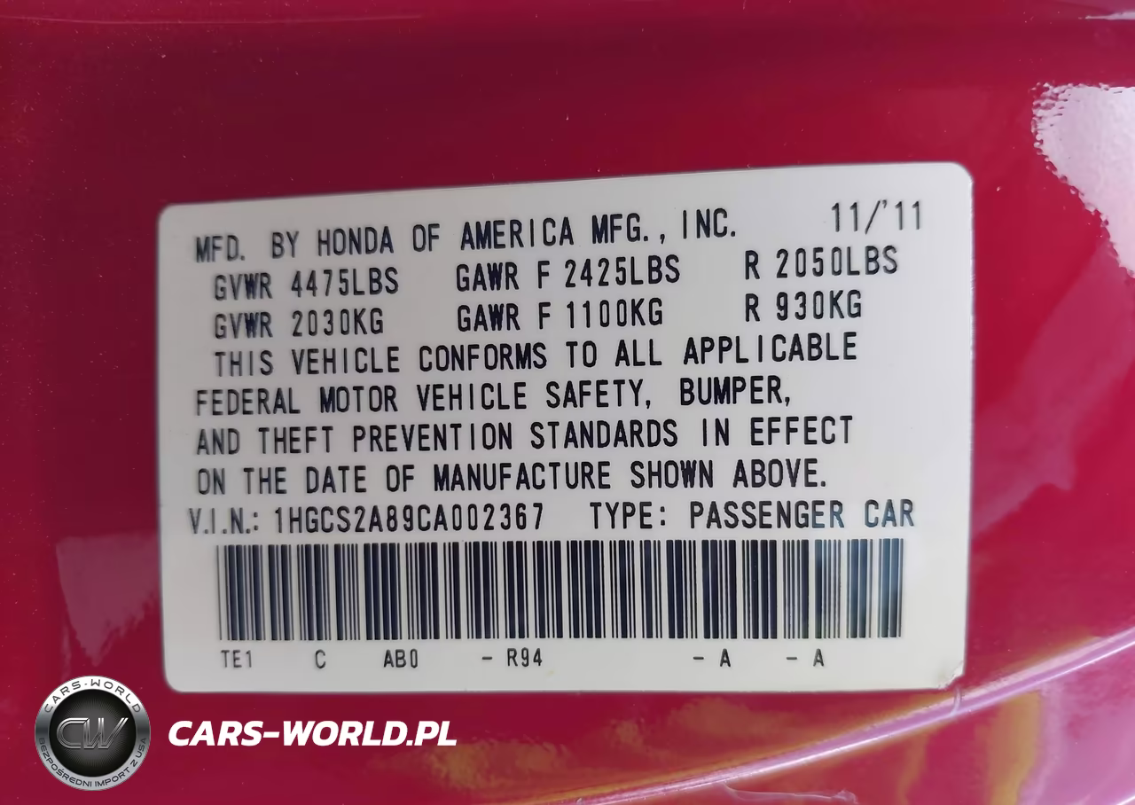 2012 Honda Accord 3.5 Ex-L VIN:1HGCS2A89CA002367 - 9