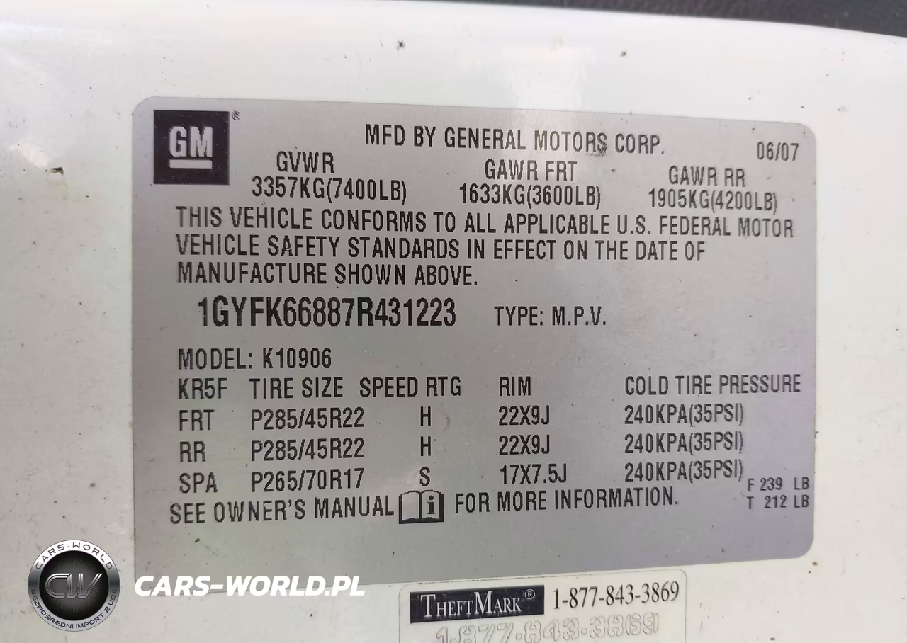 2007 Cadillac Escalade Esv Standard VIN:1GYFK66887R431223 - 9