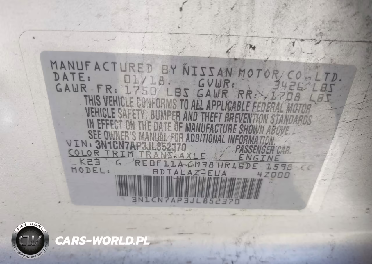 2018 Nissan Versa 1.6 S+ VIN:3N1CN7AP3JL852370 - 9