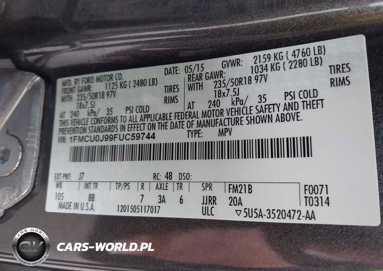 2015 Ford Escape Titanium VIN:1FMCU0J99FUC59744 - 9