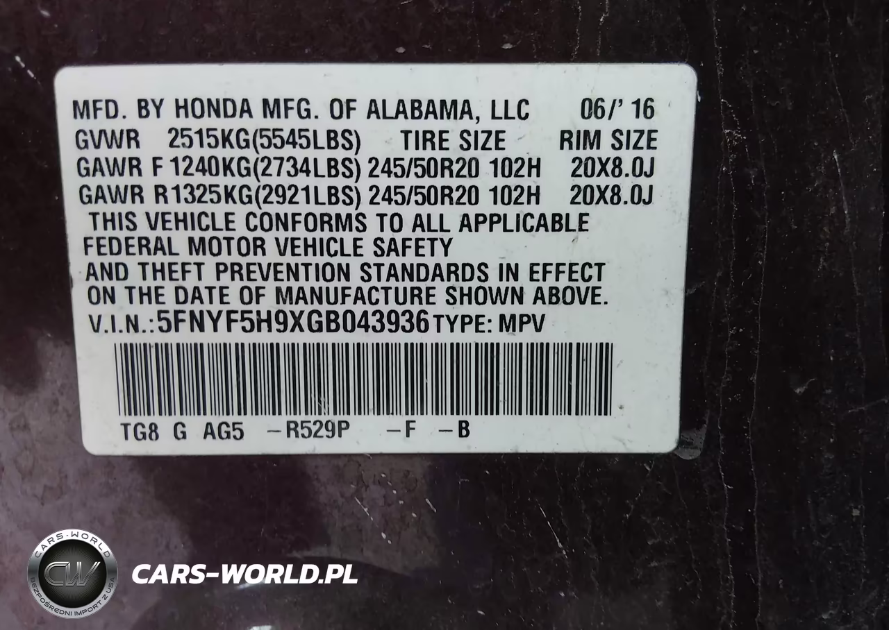 2016 Honda Pilot Touring VIN:5FNYF5H9XGB043936 - 9