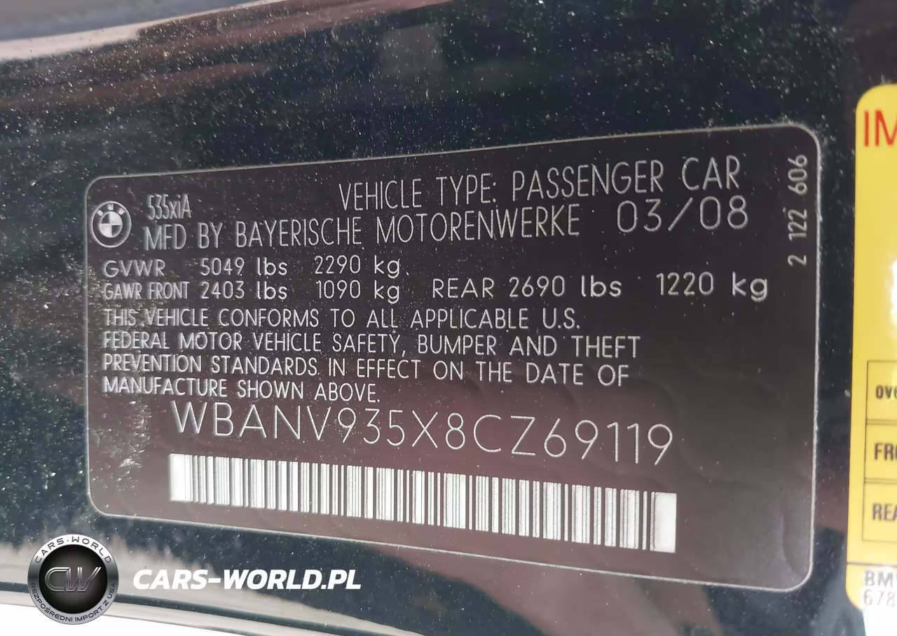 2008 BMW 535Xi VIN:WBANV935X8CZ69119 - 9