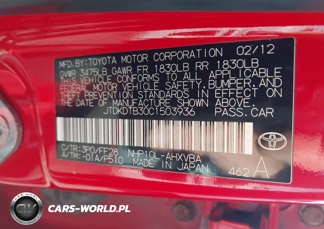 2012 Toyota Prius C Two VIN:JTDKDTB30C1503936 - 9