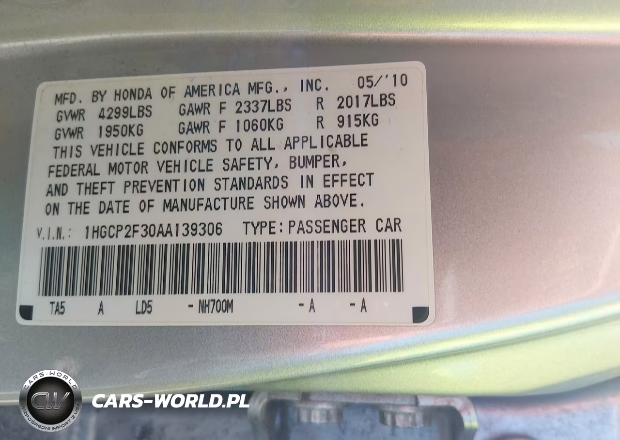 2010 Honda Accord 2.4 Lx VIN:1HGCP2F30AA139306 - 9