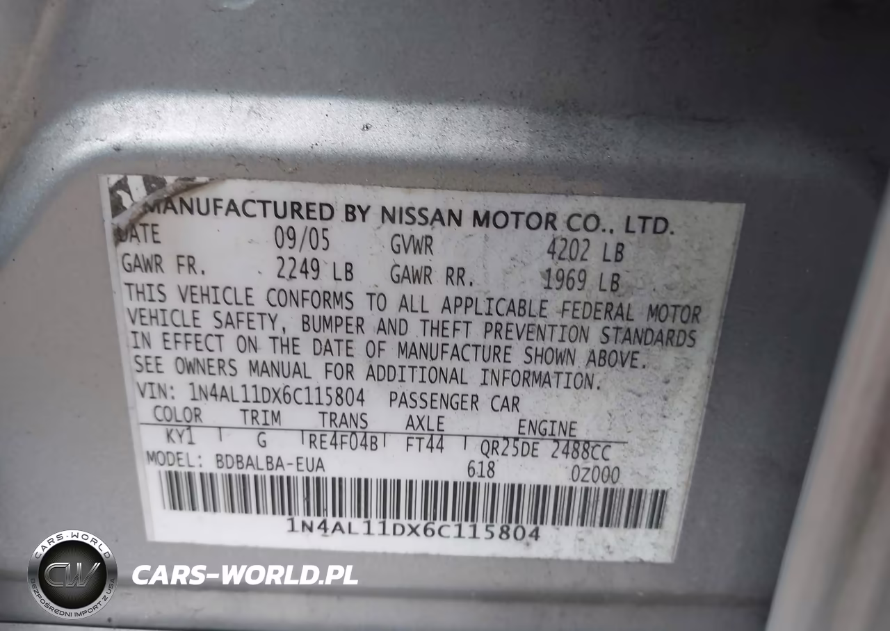 2006 Nissan Altima 2.5 S VIN:1N4AL11DX6C115804 - 9